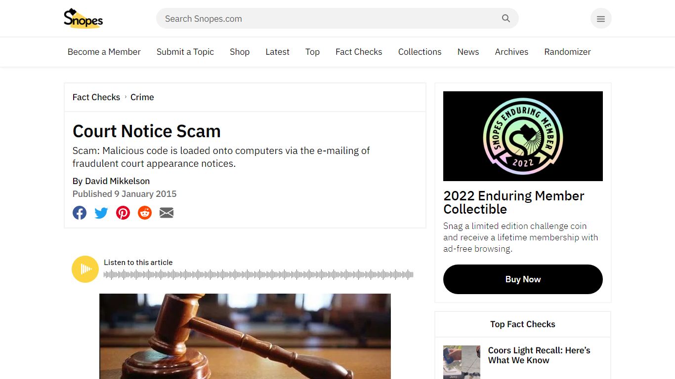 Court Notice Scam | Snopes.com